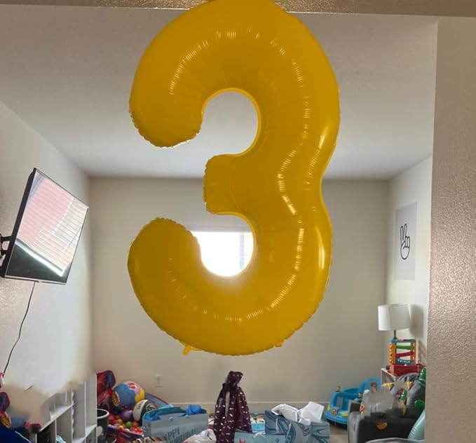 3 Balloon Numbers Birthday Decorations, 40In Yellow Balloons - Image 3