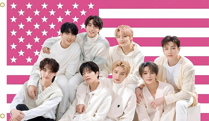 Stray Kids Tapestry Pink American Flag Banner, Group Novelty Design, 3ft x 5ft by Xibesan