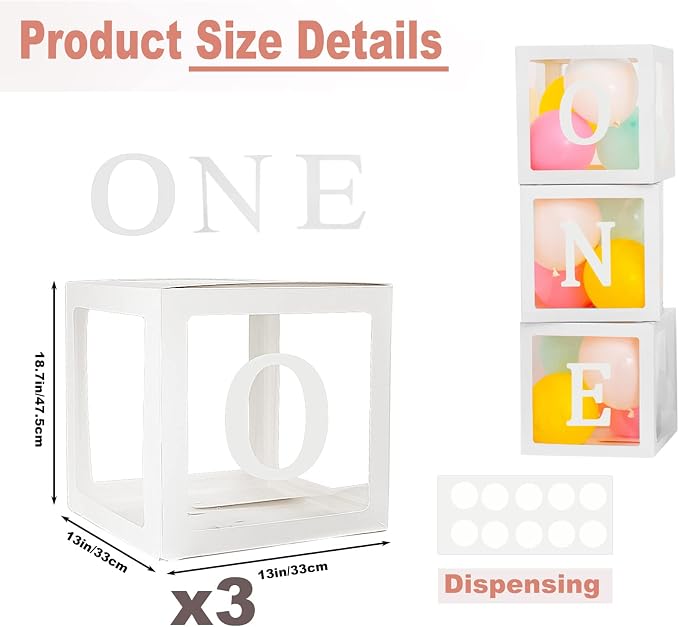 First Birthday Balloons Boxes for Boy or Girl 'ONE' Letters Individual Three - Image 2