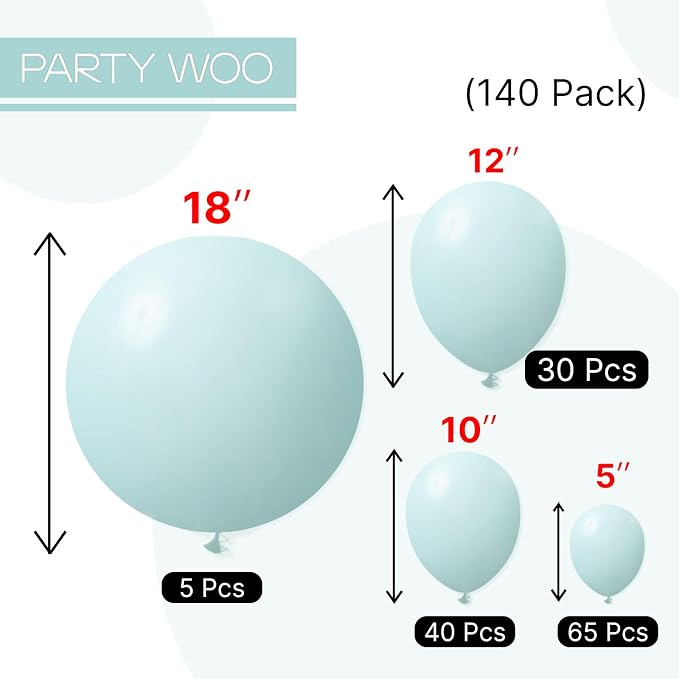 PartyWoo Teal Balloons 140pcs Turquoise Latex Balloons Different Sizes | 18 12 - Image 6