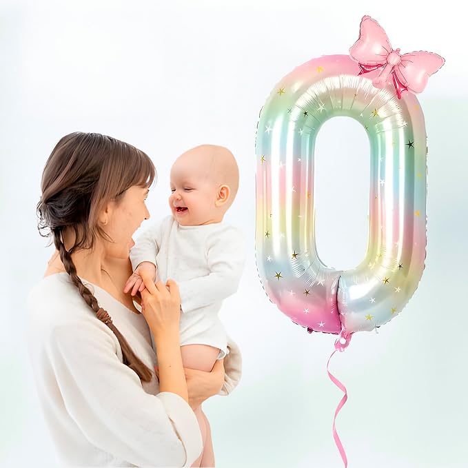 Number 0 40 Inch Rainbow Star Gradient Giant Number Balloon & Mini Bow Balloon - Image 4
