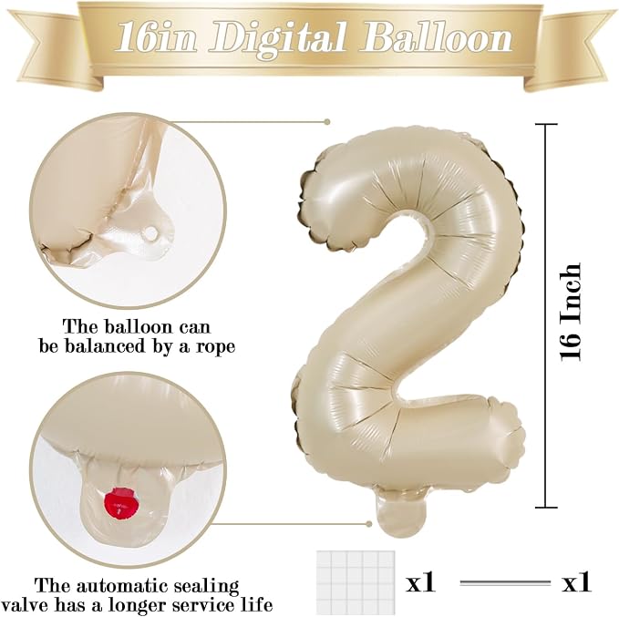TONIFUL Number Balloon 16 Inch 10 Pcs Caramel 0-9 Birthday Number Balloons | - Image 2
