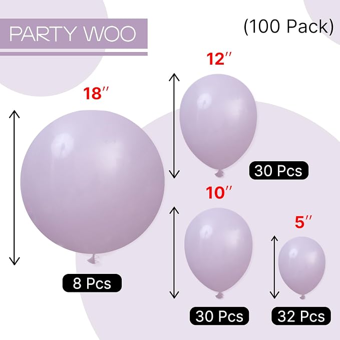 PartyWoo Dusty Purple Balloons 100pcs Lavender Lilac Boho Neutral Color | - Image 6