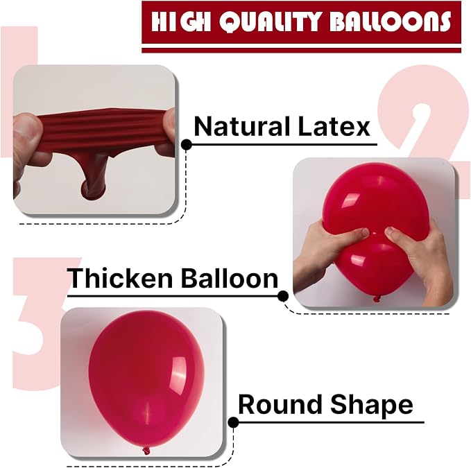 PartyWoo Burgundy Balloons 101pcs Dark Red Maroon Ruby Red Color | Balloons - Image 8