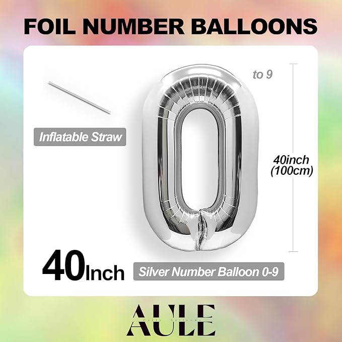 AULE 40 Inch Silver 29 Balloon Number Foil 0-9 Birthday Big Numbers | Birthday - Image 5