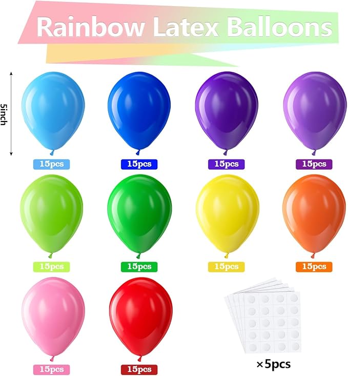 Bezente Assorted Rainbow Latex Matte Balloons 150 Pack 5 inch Small | - Image 2