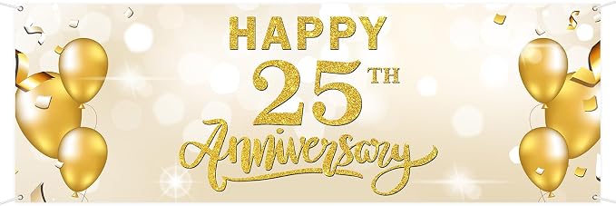 Large Happy 25th Anniversary Banner Twenty-one Themed Garden Backdrop Banner by WeBenison