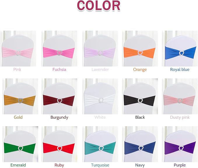 Howhic Pack of 30 Spandex Chair Sashes Bows Stretch Chair Cover Band with Buckle Slider Universal Elastic Chair Ties for Wedding Banquet Party Event Decoration (Ruby)