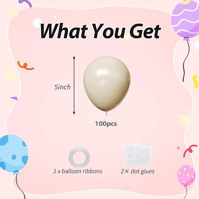 100pcs 5inch Small Sand White Balloons | 5” Mini Ivory & Cream Party Balloons - Image 2