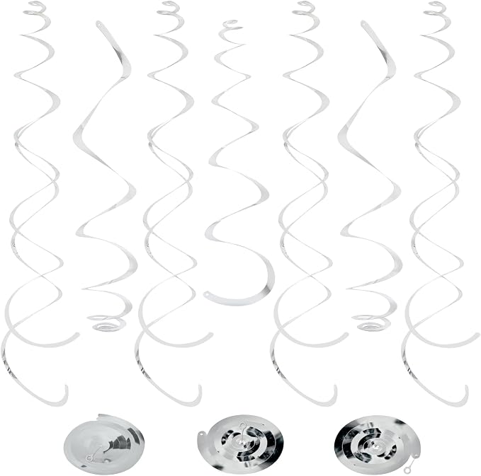 24 PCS Silver Foil Hanging Swirl, Sparkle Ceiling Hanging Decorations, Plastic by PatiCool