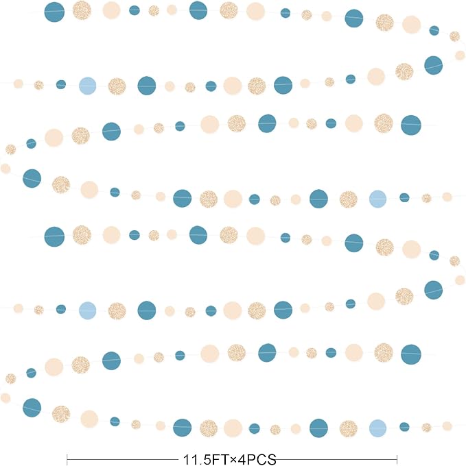 Champagne Gold Dusty Blue Beige Circle Dot Garland Hanging Paper Polka Dot - Image 2