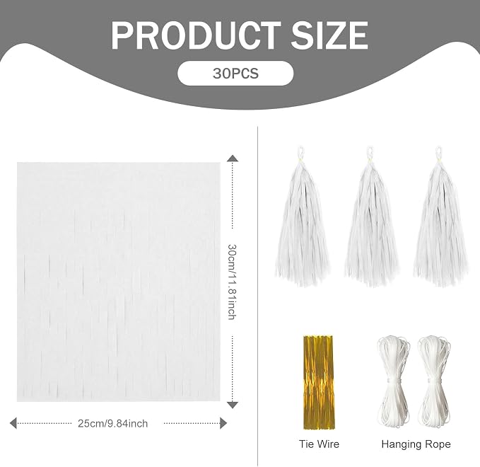 30pcs White Garland, Paper Fringe Banner, DIY Paper Tassels Garland - Image 2