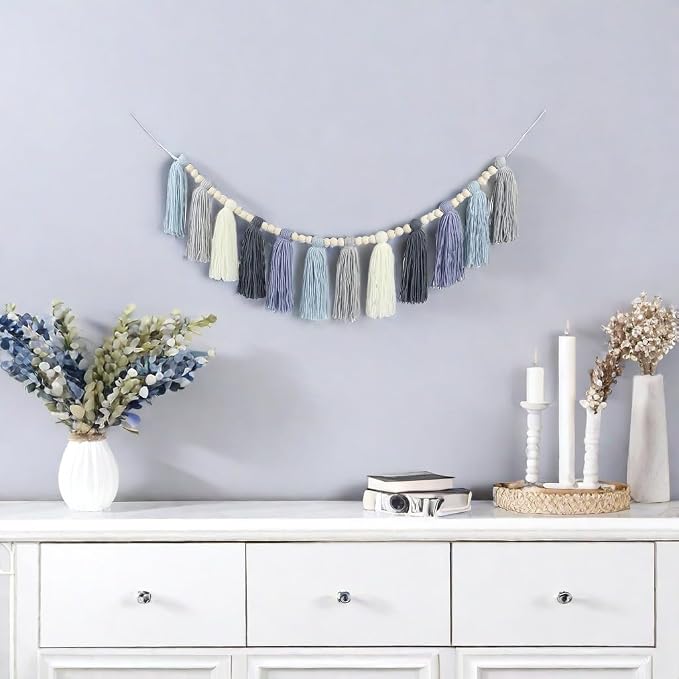 Tassel Garland with Wood Bead Jungle Leaves Garland Banner - Image 3