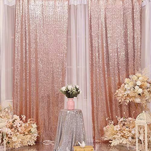 Eternal Beauty Rose Gold Sequin Backdrop Curtains, 4 Panels 2x8FT | 3mm Sparkle - Image 2