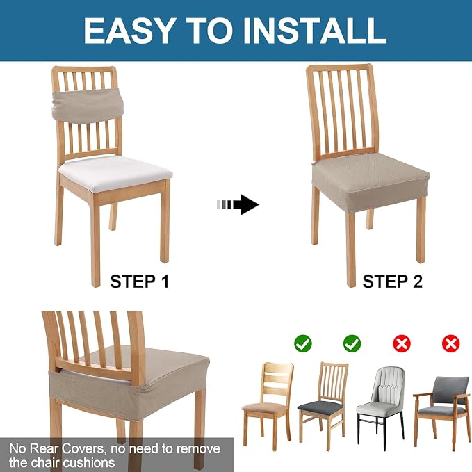 Smiry Waterproof Seat Covers for Dining Room Chairs, No Rear Covers | Stretch - Image 5