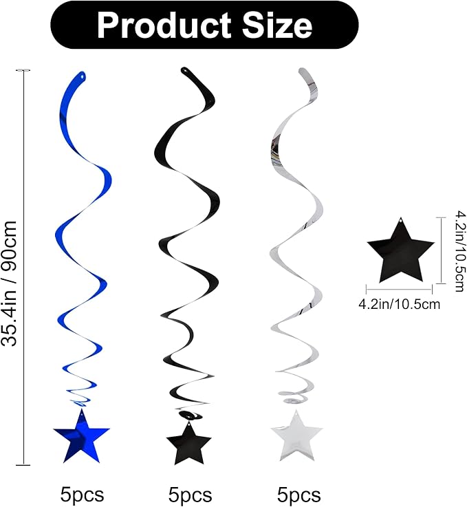 BEISHIDA Blue Black Silver Stars Hanging Swirls Graduation Hanging Ornament - Image 2