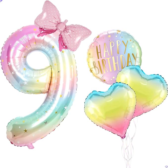 Rainbow Colorful Birthday Decorations Pastel Number 9 Balloon Party Supplies by Unknown