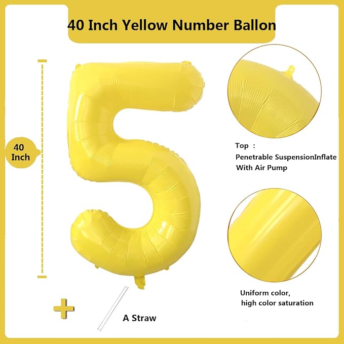 40 inch Yellow Number Balloon Giant Foil Helium Balloons Number 5 Balloon - Image 2