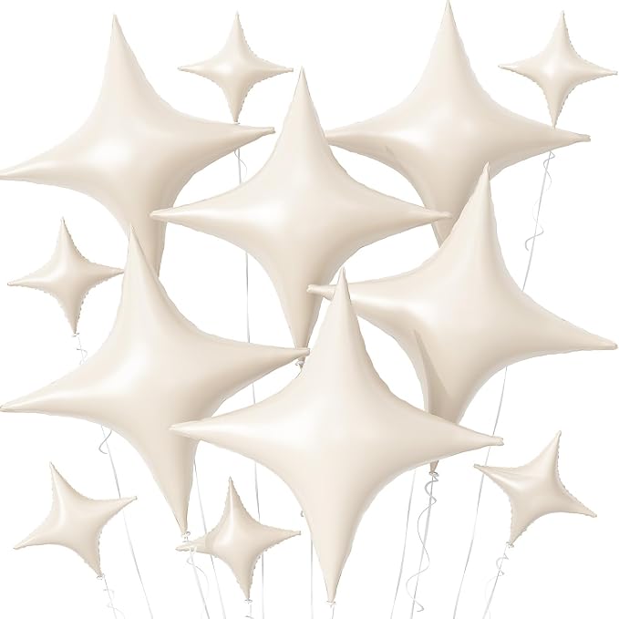 Cream White Star Balloons, 26Inch and 10Inch Sand White Quadrangle Helium by Adorely