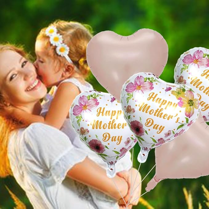 Pink Mother's Day Balloons Flowers Heart Balloons - Image 7