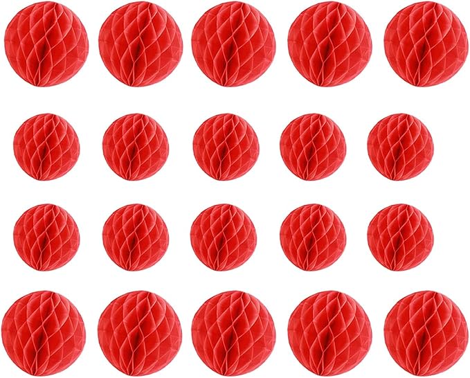 20pcs Red Honeycomb Flower Balls 3''6'' Party Honeycomb Balls Decoration | by ZGjoy