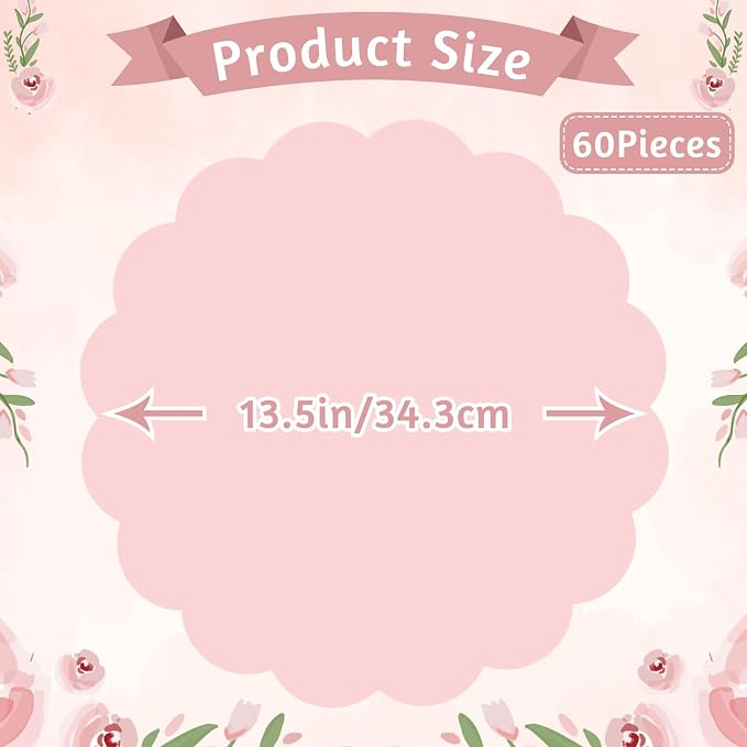 60 Pcs Light Pink Paper Placemats, 13.5 Inch Scalloped Table Mats | Thick Paper - Image 2