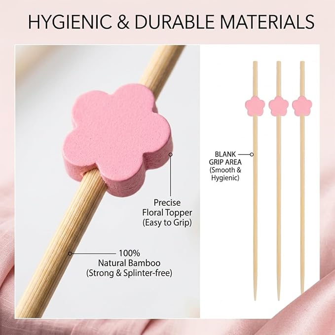 100Pcs 4.7" Pink Flower Cocktail Picks, Bamboo Toothpicks Appetizer Skewers | - Image 6