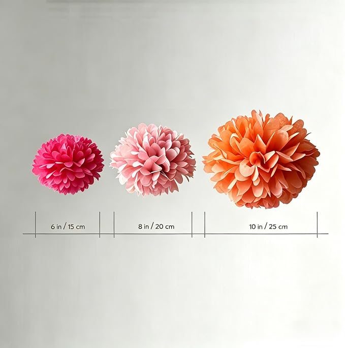 AimtoHome Pink Orange Tissue Paper Flower Pom Poms12pack Hanging Paper Pom Pom - Image 5