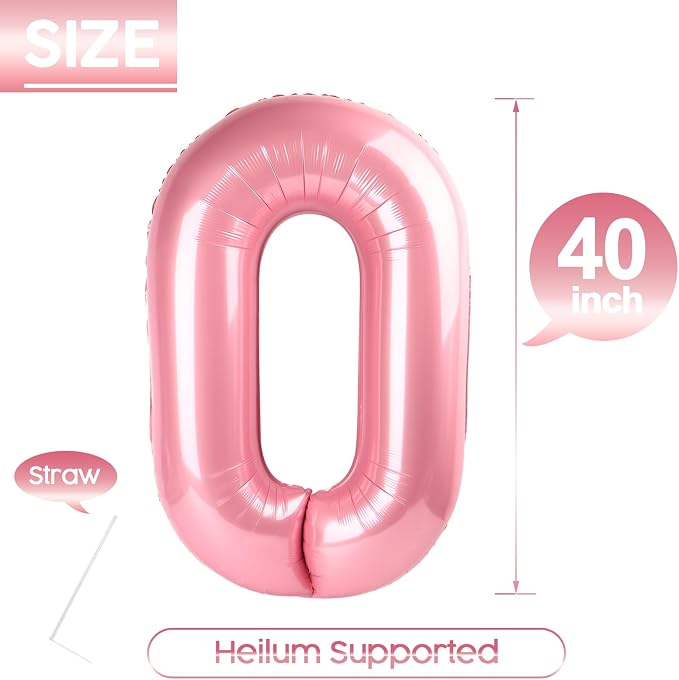 0 Balloon - Pastel Pink Birthday Number Balloons, 40 Inch Decorations | Pastel - Image 5