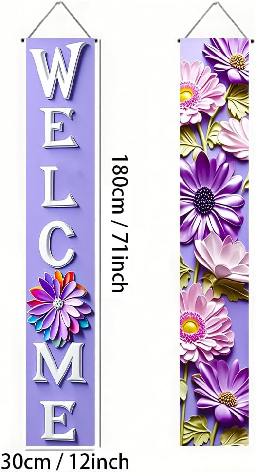 Porch Banners 71x12 Inch Welcome Purple Floral Spring Summer Decor | Lavender - Image 3