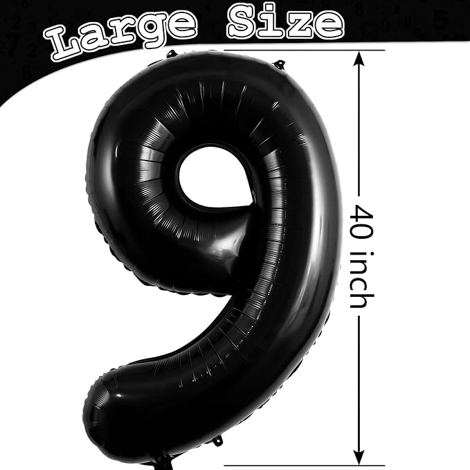 Black Number 9 Balloons 40 Inch Large Foil Balloons, Giant Number Balloon - Image 6