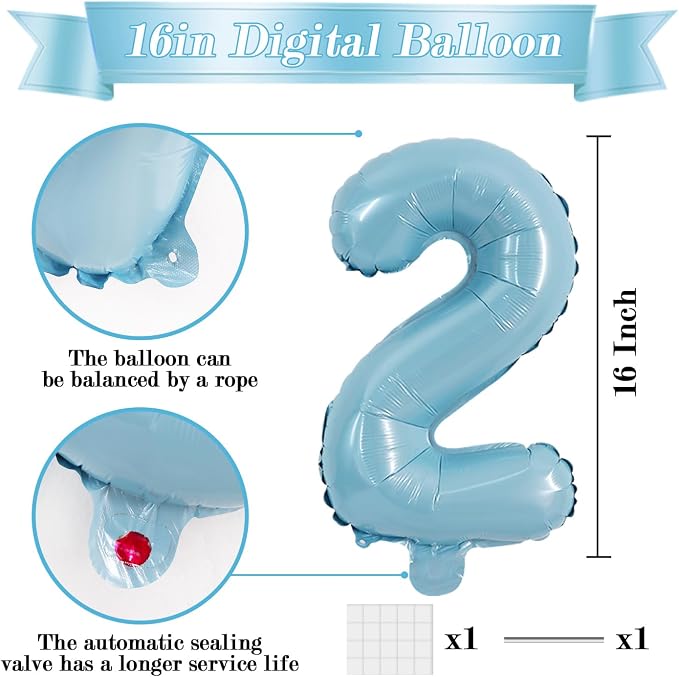 TONIFUL Number Balloon 16Inch 10 Pcs Light Blue 0-9 Birthday Number Ballons | - Image 2