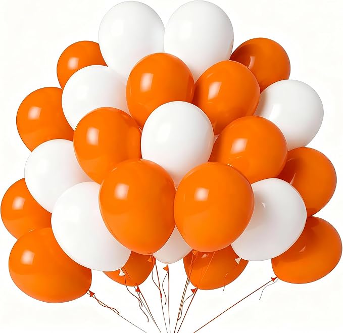 Orange Balloons, 100 Pack 12 Inch Orange and White Extra Thick Latex Party by LYNSP