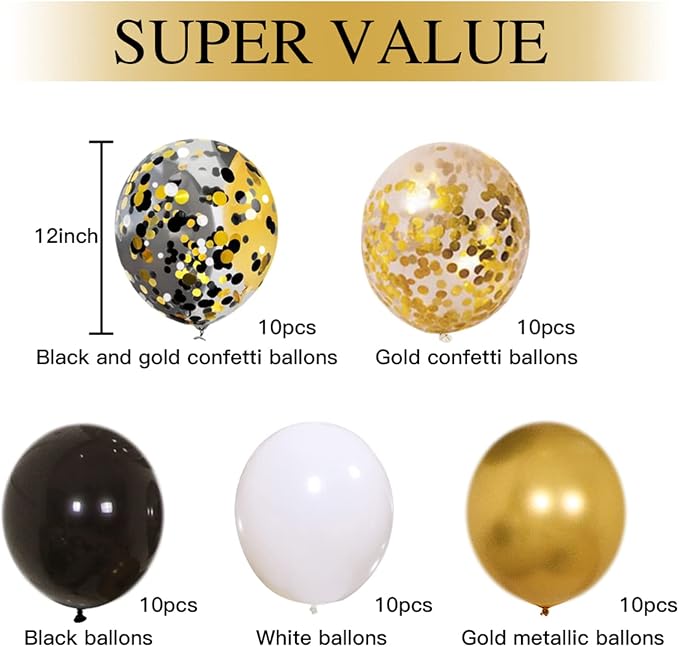Zesliwy Black Gold Confetti Balloons 50 pack - Image 2