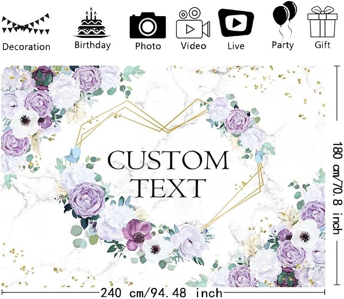 AIBIIN 8x6ft Custom Mr and Mrs Violet Wedding Backdrop - Image 2
