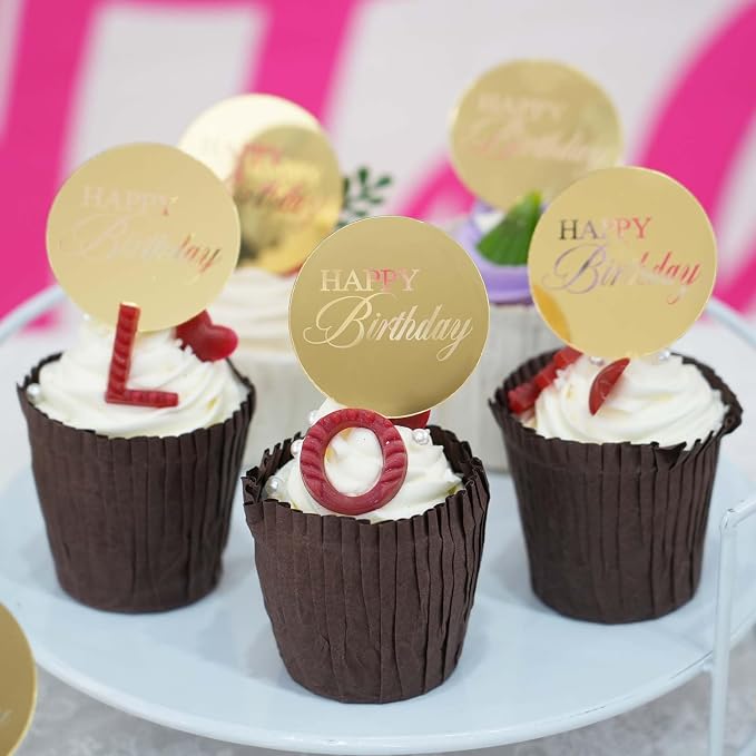 20pcs Gold Birthday Cupcake Toppers Acrylic Cake Picks - Image 6