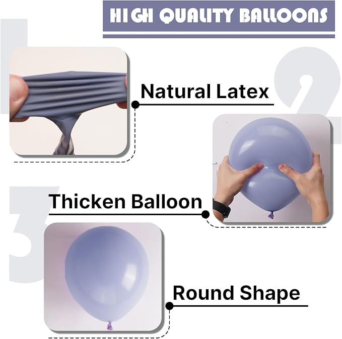 PartyWoo Dusty Blue Balloons 101pcs Boho Dusty Purple Muted Lavender Color | 12 - Image 9
