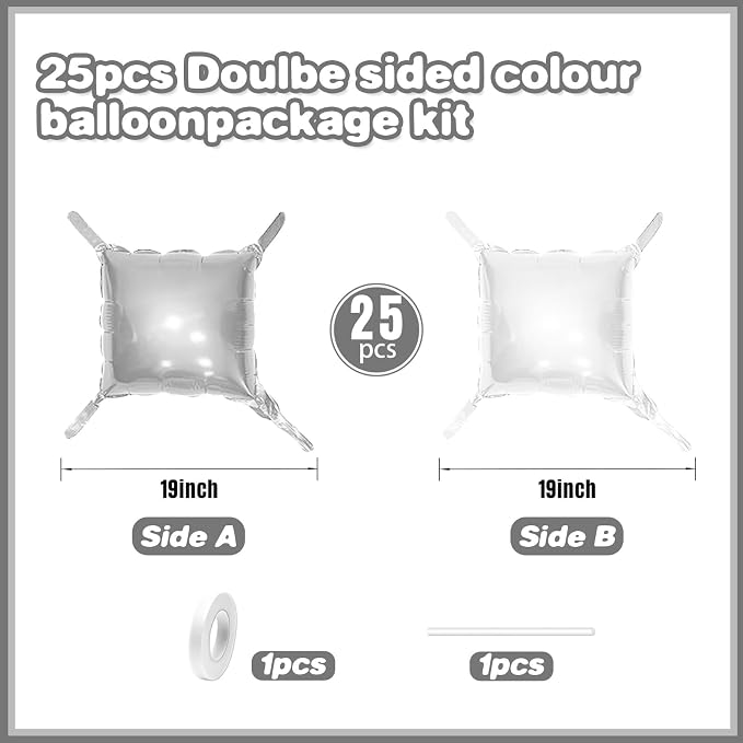 Pearl White and Silver Double Sided Square Foil Balloons Wall, 19 Inches - Image 2