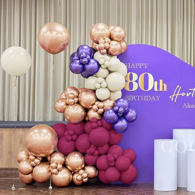 Dark Purple White Gold Balloon Garland Arch Kit - Image 3