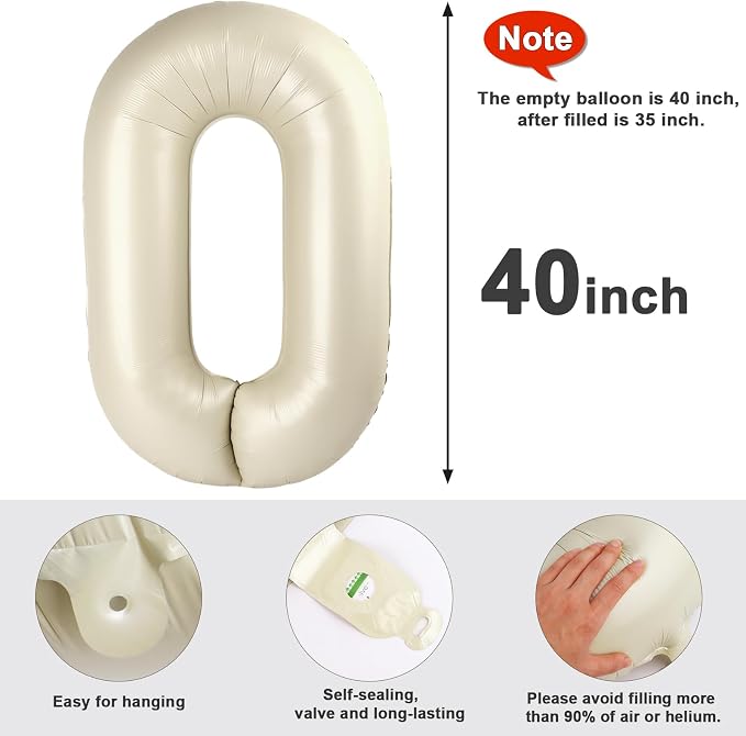 Number 0 Balloons Birthday Decorations, 40In Cream Balloons - Image 6