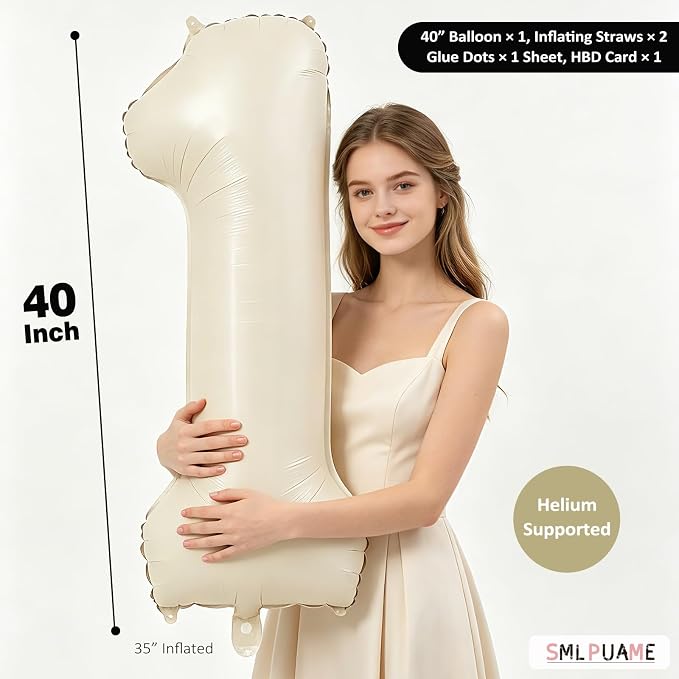 40 Inch Beige Number 3 Balloons - Image 6