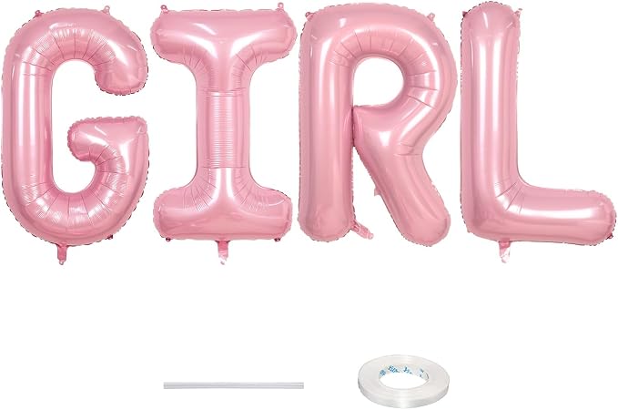 40 Inch Pastel Pink GIRL Balloons, Large Pearl Pink Girls Balloon Letters by Lingqiang