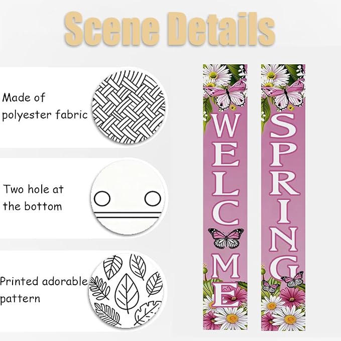 2 Piece Porch Banners 71x12 Inch Welcome Spring Butterfly Decor | Two-piece - Image 7