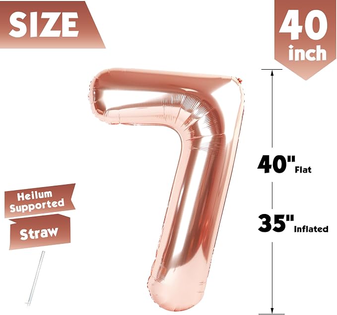40 In Rose Gold Number 7 Balloon, 7th Birthday Party Decorations - Image 5