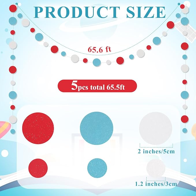 Outus 5 Pieces Colorful Circle Garland Banner Hanging Paper Dot Decorations - Image 2