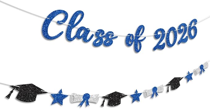 Class of 2026 Banner Blue Graduation Decorations Prestrung 2026 Graduation - Image 2