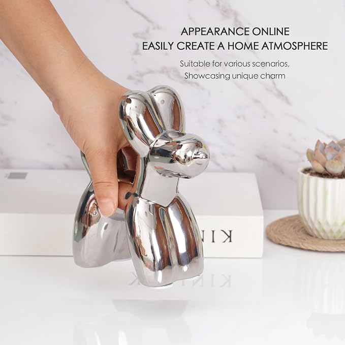Notakia Large Silver Cute Ceramics Balloon Dog Statue Crafts Living Room - Image 3