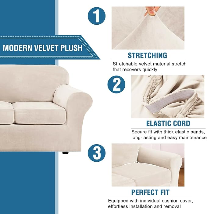 H.VERSAILTEX Rich Velvet Stretch 2 Piece Cover Chair Slipcover Sofa Cover - Image 3