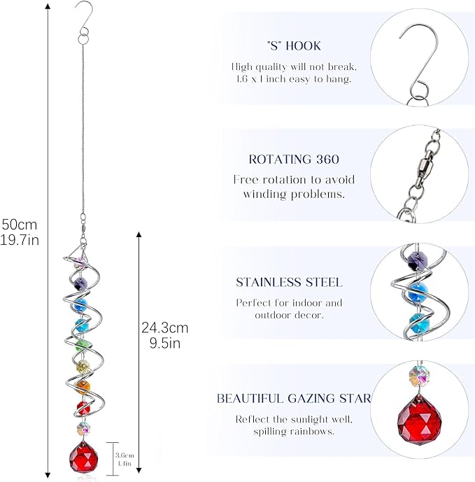 7 Pcs Crystal Gazing Ball Spiral Wind Spinner Suncatcher Garden Decor | Crystal - Image 4