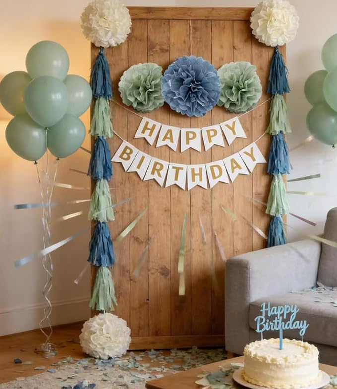 Sage-Green Dusty Blue Ivory Party-Decorations - Image 5